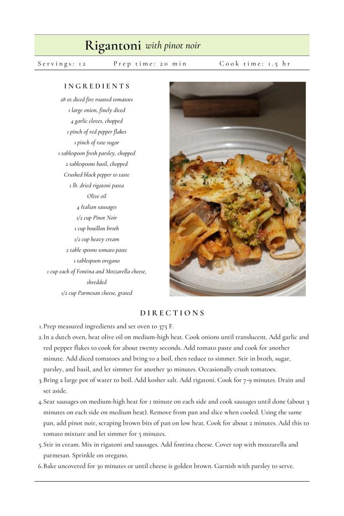 Pinot Noir Rigatoni Recipe